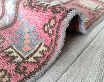 3x7 Vintage Turkish Runner Rug: Blue, Orange, and Red Oushak Wool