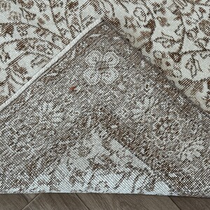 Handmade 6x9 Oushak Wool Rug: Brown Beige Vintage Turkish Rug