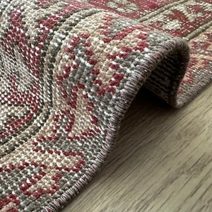 Handmade 3x6 Red Blue Beige Oushak Runner, 3x6 Vintage Runner, Turkish Living Room Bedroom Kitchen Kids Entry Wool Rug,Home Decor,3.2x6.4 Ft