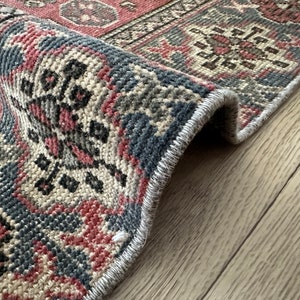 Unique 3x6 Red Blue Beige Vintage Turkish Runner, Handmade Oushak Living Room Bedroom Kitchen Kids Entry Wool Area Rug,Home Decor,3.4x5.9 Ft