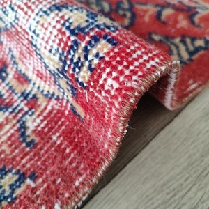 3x6 Red Blue Beige Oushak Runner, 3x6 Vintage Runner Rug, Turkish Living Room Bedroom Kitchen Kids Entry Natural Rug,Home Decor,2.7x6.0 Ft