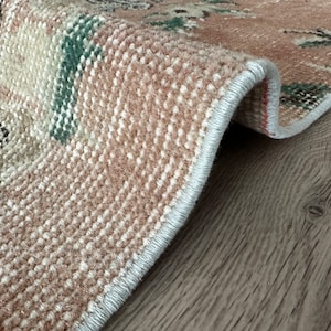 3x8 Vintage Turkish Oushak Runner Rug: Red, Green, Beige Wool