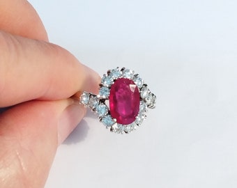 Ruby and diamond white gold ring