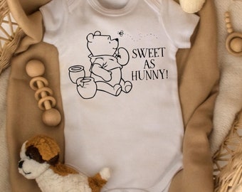 Sweet As Hunny - Winnie The Pooh Baby Bodysuit, Newborn Baby Gift, Baby Reveal Romper, Pregnancy Announcement, Hunny Lover's Bodysuit