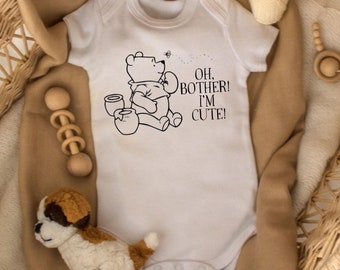 Oh Bother, I'm Cute! - Winnie The Pooh Baby Bodysuit, Newborn Baby Gift, Baby Reveal Romper, Pregnancy Announcement, Hunny Lover's Bodysuit