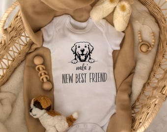 Personalized Baby Bodysuit, Protected By Dog Shirt, New Best Friend Romper, Personalized Newborn Gift, Custom Baby Shower Romper