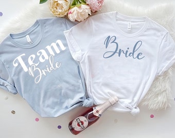 Bride Shirt, Bachelorette Party, Bridesmaid Shirt, Getting Ready Shirt Set, Team Bride Tribe, Bridal Party Shirts Light Blue, Bride Squad