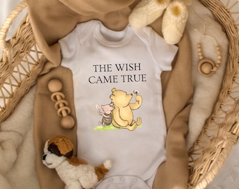 Winnie The Pooh Baby Bodysuit, The Wish Came True Romper, Baby Shower Gift, Coming Soon Baby Outfit, Newborn Gift, Pregnancy Announcement