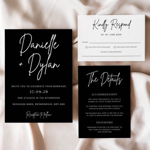 Modern Black & White Wedding Invitation Suite | Wedding Invitation Template | Minimal Wedding Invitation | Editable Wedding Invite