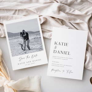 Save the Date Template, Minimalist Save The Date, Minimalist Wedding Invitation, Canva template, Modern Save The Date Card, Mono Invite