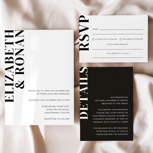 Wedding Invitation, Wedding Invitation Canva Template, Minimal Wedding Invitation, Editable Wedding Invite, Black & White Wedding Invite Set