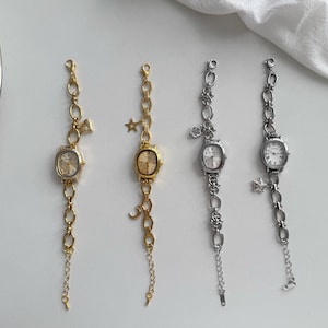Elegant Dainty Watch Bracelet,Gold Silver Options,Oval Mini Watch Face,Charm Watch,Minimalist Everyday Jewelry,Personalized Gift Idea