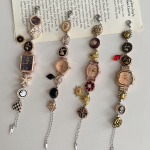 Vintage Charm Watch Bracelet Women, Unique Retro Jewelry with Mixed Charms, Adjustable Funky Wrist Watch,Everyday Charm Bracelet,Gift Idea