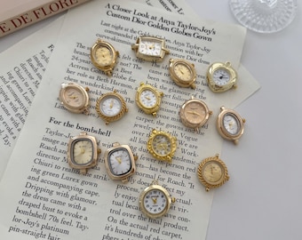 Vitage Style Watch Face,Gold Tone Mini Quartz Watch Heads for Jewelry Making,Retro Oval Square Round Watch dial for Necklace Bracelet DIY