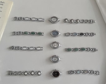 Custom Silver Bracelet Watch Personalized Women’s Wristwatch with Gemstone Inlays,Vintage Oval Round Face,Handmade Jewelry Birthday Gift