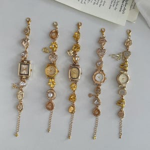 Vintage Gold Watch Face Bracelet Women,Handmade Charm Bracelet,Retro Elegant Boho Jewelry for Women | Statement Gift Adjustable Chain