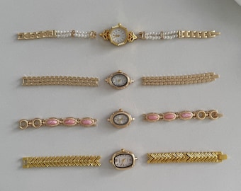 Handgefertigte Retro-Gold-Uhr für Damen, einzigartiges anpassbares Uhrenarmband & Gesicht, Alltagsuhr, Vintage-inspirierter Schmuck, zeitloses Geschenk für sie