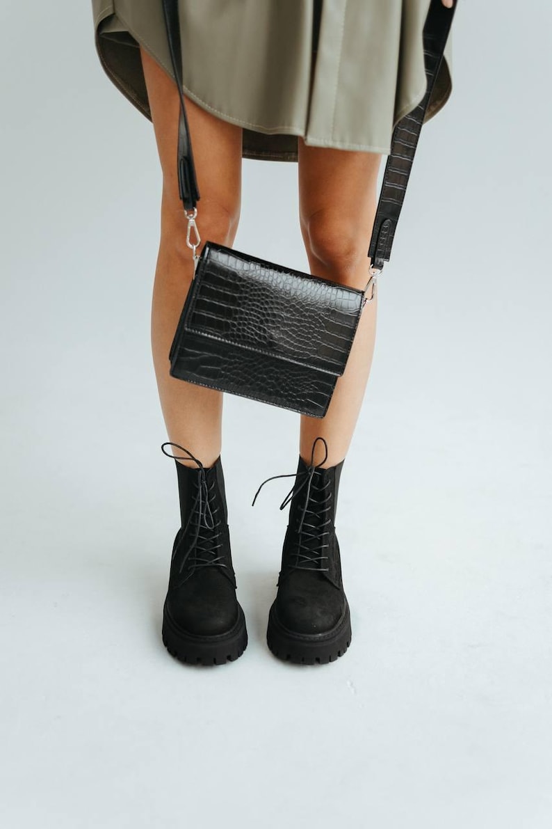 Black nubuck leather boots with fleece or sheepskin lining