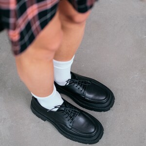 Black Leather Chunky Loafers, Square Toe Platform Loafers, Women's Black Leather Shoes image 4