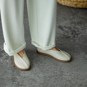 Handmade women’s leather shoes with flexible rubber sole.