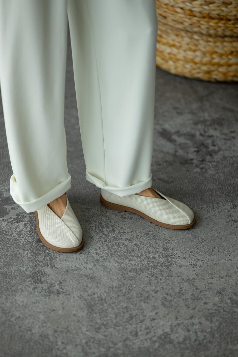 Handmade women’s leather shoes with flexible rubber sole.