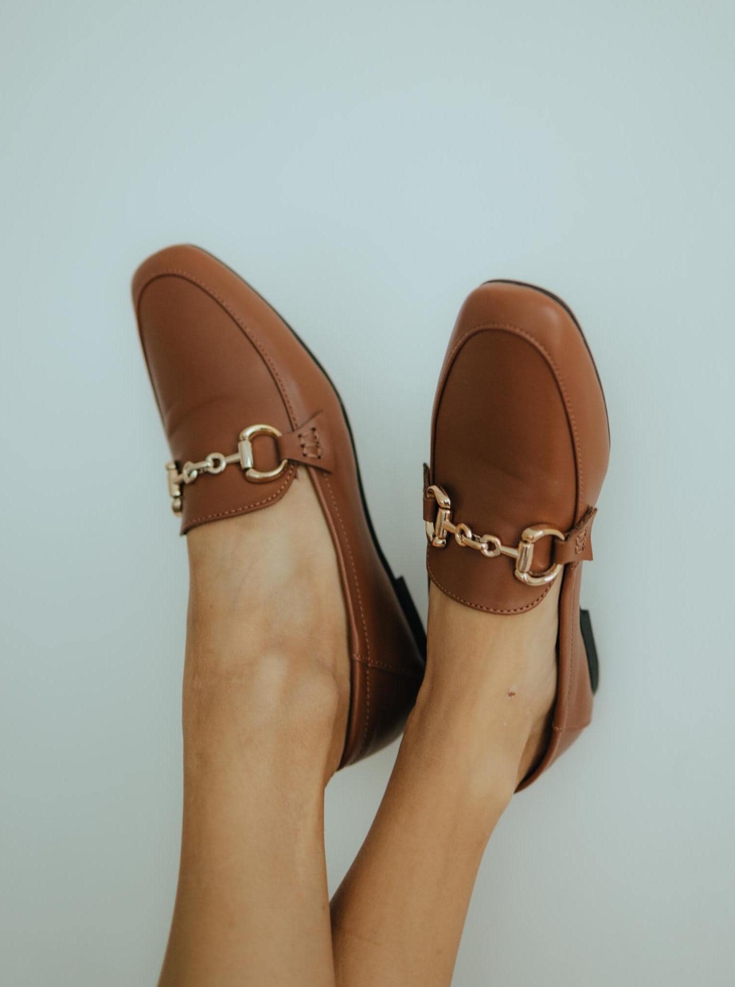 Brown Leather Square-toe Loafers – Gold Hardware, Thin Sole
