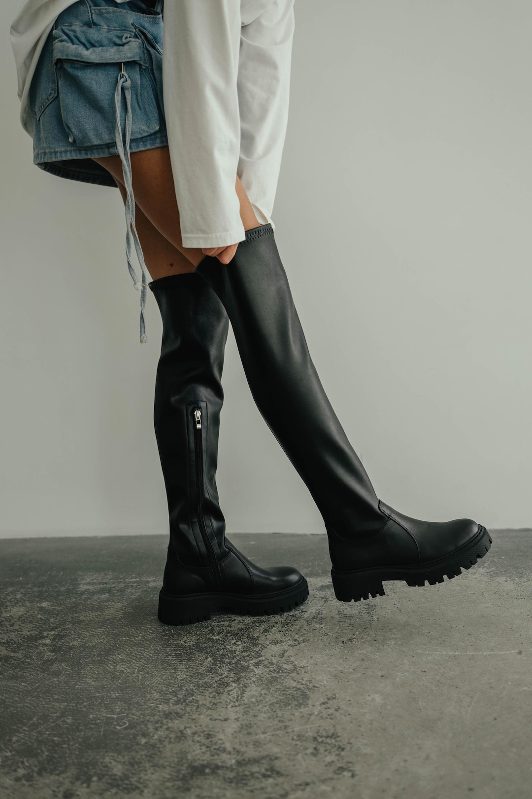 Damen Stiefel Lange Schwarze Boots Sexy Schwarze Damen