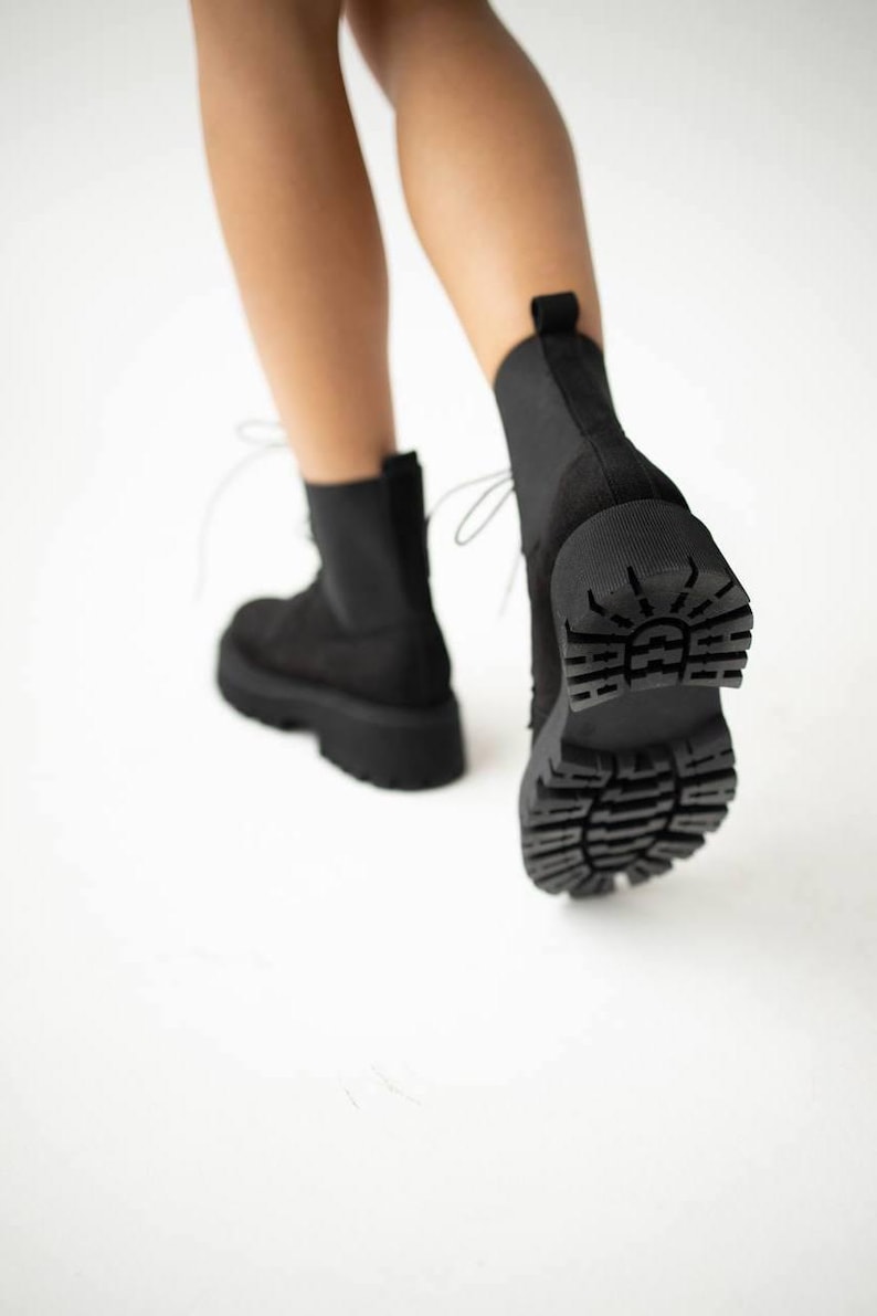 Handmade black nubuck ankle boots with lining options
