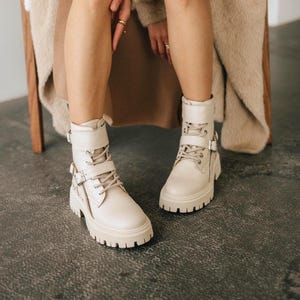 Milk leather boots with side zipper, two lining options fleece or sheepskin, handmade stylish everyday footwear
