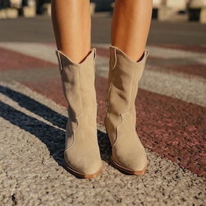 Casual suede cowboy boots, suede shoes with zippers, cowboy shoes with heels