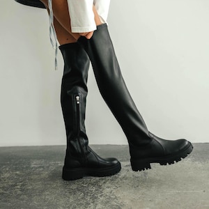 Stocking boots, boots, stretch leather boots, high shoes made of tight-fitting eko leather+ leather down