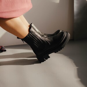Women’s black leather chunky sole chelsea boots