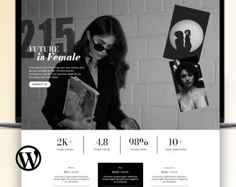 WordPress Theme for Virtual Assistants, WordPress Website Template Black Feminine Elementor Pro Website Template Blog VA SMM Agency Website