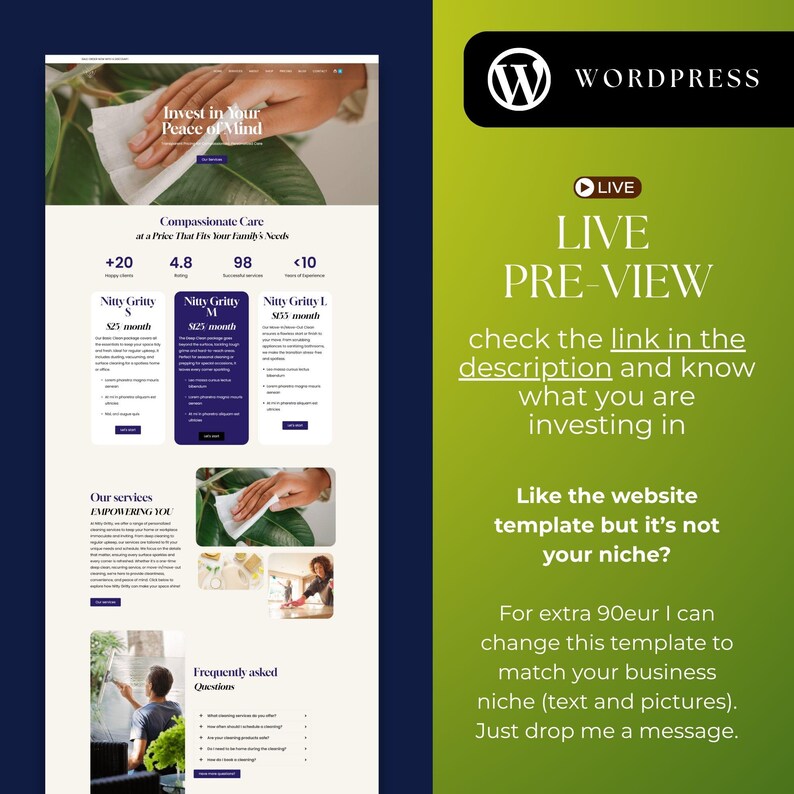 Editable Elementor WordPress Website Template for Cleaning Company | Modern and Minimal Business Website Design | Professional Responsive Template for Cleaners and Home Service Businesses