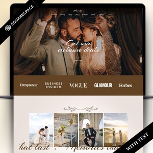 Elegant wedding website and photography boutique layout designed with a luxury Squarespace aesthetic. This Squarespace template is perfect for photographers and creative entrepreneurs wanting a modern, high-end look.