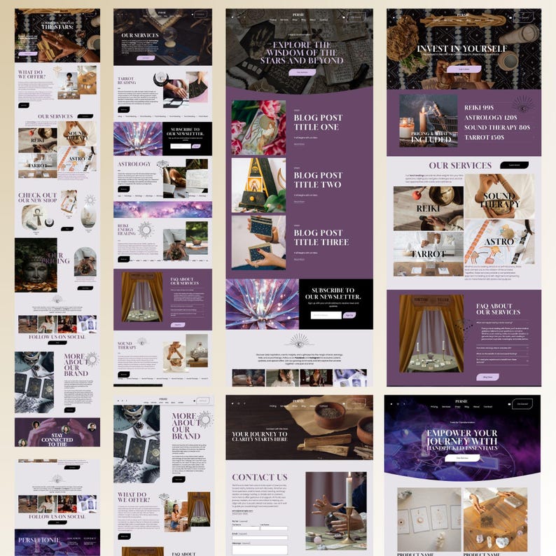 - Magical feminine-inspired Squarespace 71 website template for therapy and Reiki.