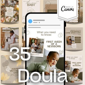35 modelli Canva Pro per Doula su Instagram / Pacchetto social media per assistenti alla nascita e ostetriche / Pacchetto modelli beige per Doula Consulente per l&#39;allattamento