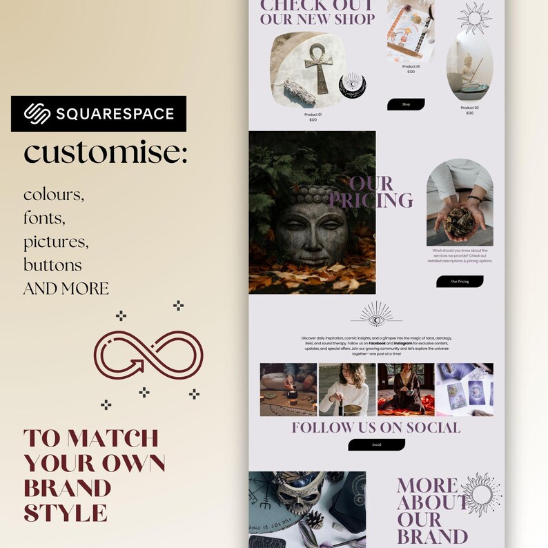 - Reiki therapy website template with astrology and tarot features on Squarespace.