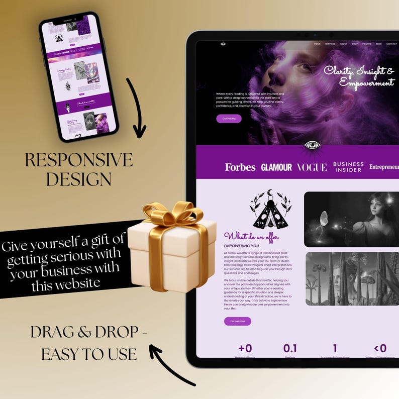 This spiritual WordPress website template is perfect for astrologers, coaches, and tarot readers who need an intuitive and elegant boho moon magic ecommerce blog. Designed for spiritual entrepreneurs, this template makes it easy to sell services, courses, or mystical products