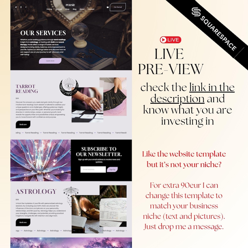 - Astrology Squarespace 71 website template ideal for spiritual healers and readers.