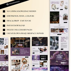 - Customizable Squarespace template for tarot readers and astrology coaches.