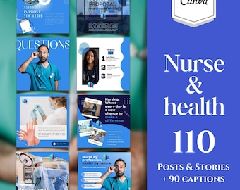 Nursing Posts & Stories für Instagram, Social Media Captions, 110 Canva Template, Social Media Bundle, ranken und Stillen BlueMedical