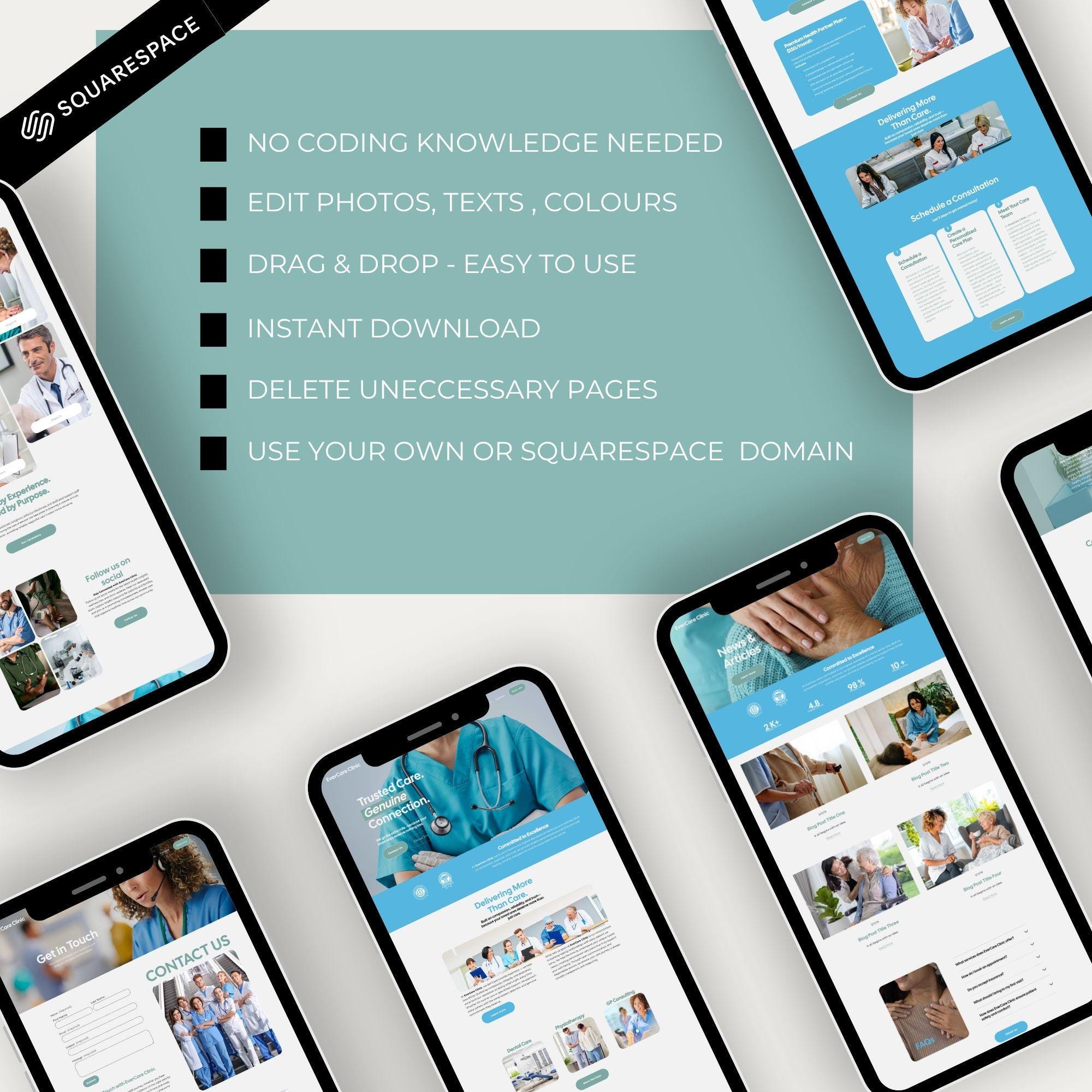 Medical Website Squarespace Template for Doctors, Medical Clinic Nurse