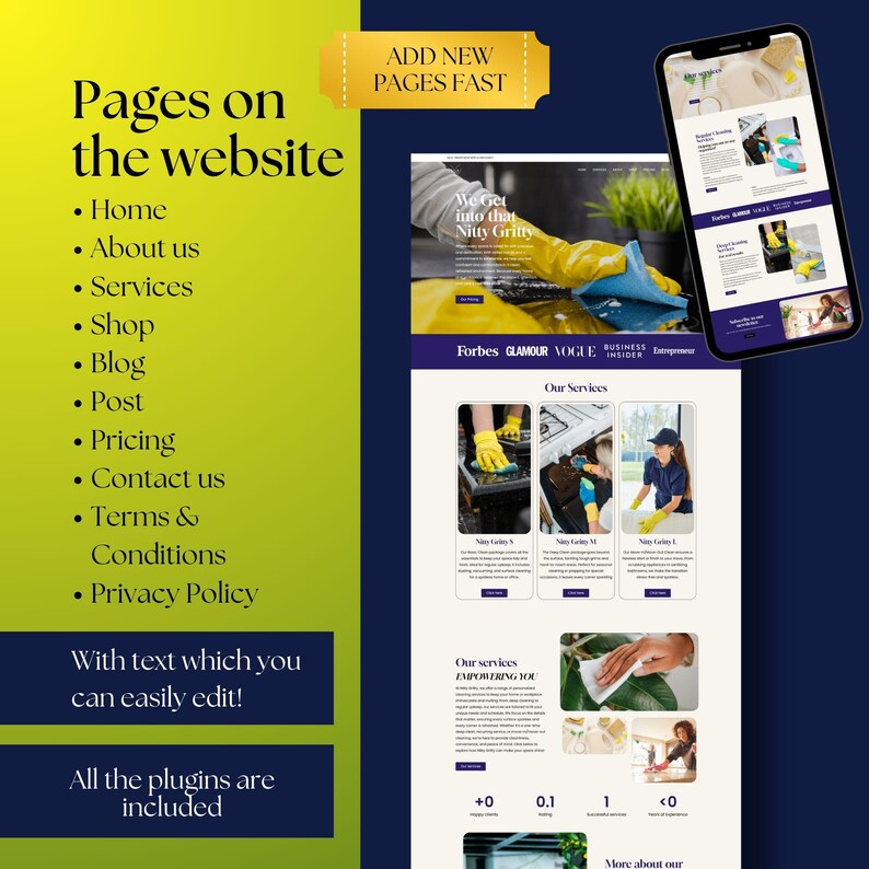 Professional Cleaning Business Website Template for WordPress and Elementor | Modern, Clean, Minimal Design | Editable Responsive Site for Cleaning Companies and Service Providers
