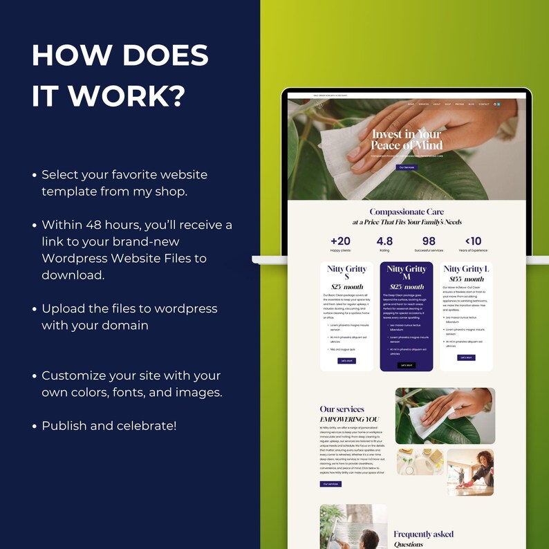 Cleaning Company WordPress Website Template | Fully Editable Elementor Theme | Modern, Minimal, Responsive Design for Cleaning Business Owners and Service Professionals