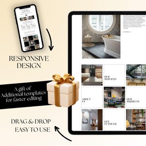 Peut inclure: Modèle de site web pour les designers d'intérieur, avec un design responsive, une fonctionnalité de glisser-déposer et des modèles supplémentaires pour une édition plus rapide. Le design du site web comprend des sections pour à propos de nous, nos services, nos projets et contactez-nous.