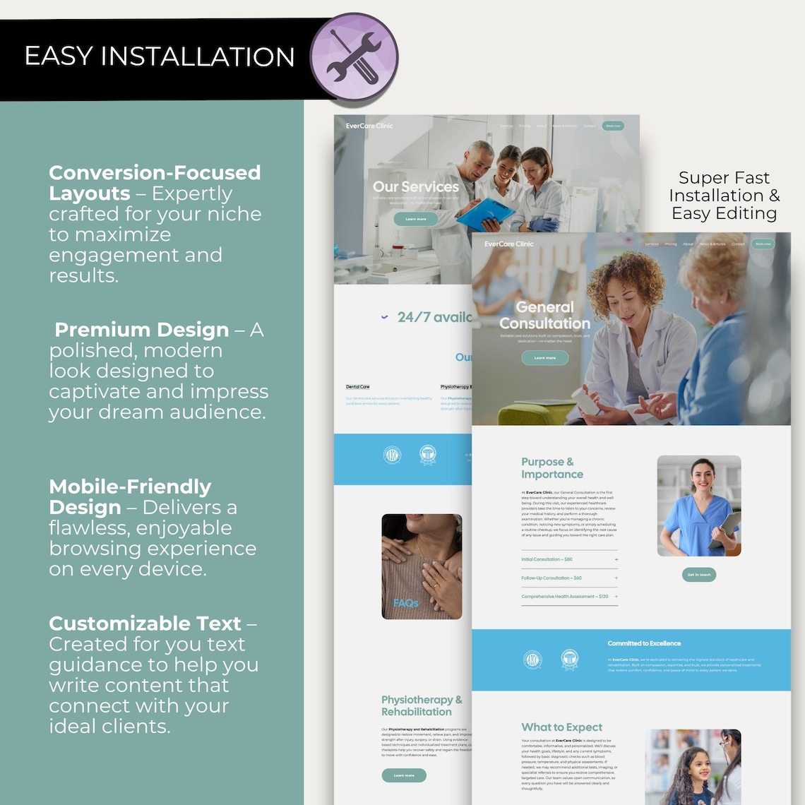 Medical Website Squarespace Template for Doctors, Medical Clinic Nurse