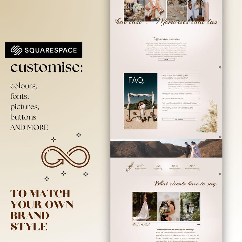 Stylish and professional Squarespace template for wedding photographers, blogger sales pages, and photography course creators. Also suitable for Wix Shopify theme lovers seeking a feminine creative design on Squarespace.