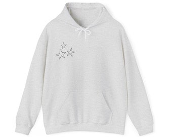Grijze sterrenprint hoodie, hemels sweatshirt, sterrennachttop, gezellige trui, uniek cadeau