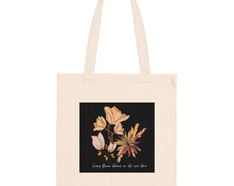 Beige und weiße Blumen Tote Bag, Blumen Print Handtasche, Damen Tasche, Stilvolle Tote, Frühling Schultertasche